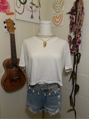 Women's White Cropped Crewneck Tee - Minimal Casual Top